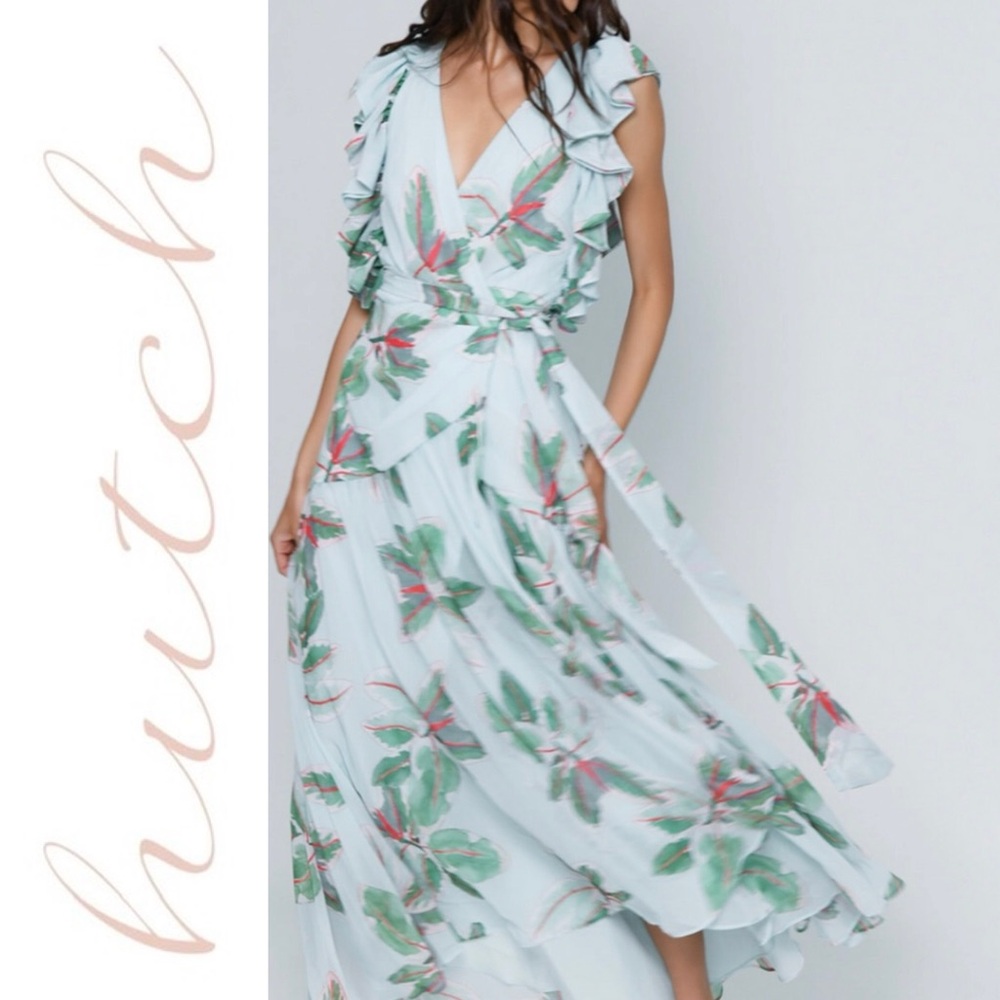 Hutch Beck Maxi Dress- Ice Bali Leaves Chiffon Size M